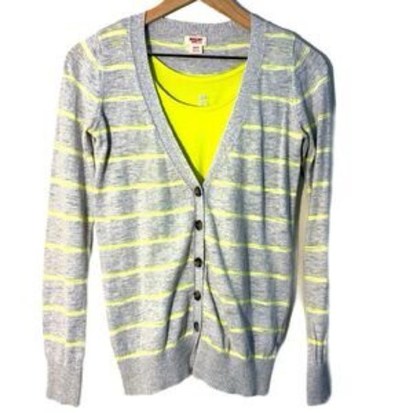 Mossimo Supply Co. Sweaters - Mossimo Gray & Neon Yellow Striped Women's Cardigan - Sz Small